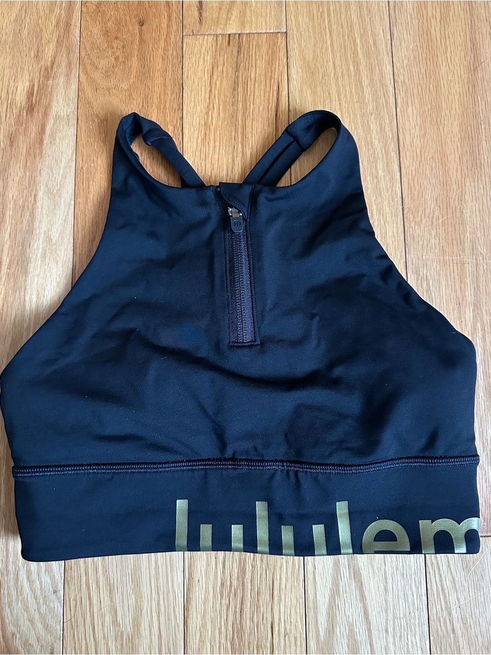 lululemon athletica Black Crossback Sports Bra with Gold Logo